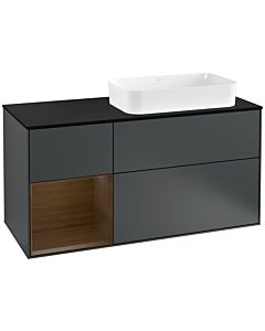 Villeroy und Boch Finion Waschtischunterschrank G272GNHG 120cm, Abdeckplatte black matt, Emotion, Regal links Walnut veneer, Midnight Blue Matt Lacquer