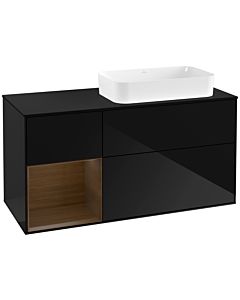 Villeroy und Boch Finion Villeroy und Boch G272GNPH 120cm, plaque de finition noir mat, Emotion, étagère gauche placage noyer, Glossy Black Lacquer