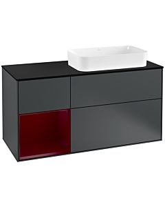 Villeroy und Boch Finion Waschtischunterschrank G272HBHG 120cm, Abdeckplatte black matt, Emotion, Regal links Peony, Midnight Blue Matt Lacquer