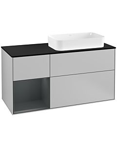 Villeroy und Boch Finion Waschtischunterschrank G272HGGJ 120cm, Abdeckplatte black matt, Emotion, Regal links Midnight Blue Matt Lacquer, Light grey matt