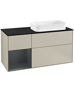 Villeroy und Boch Finion Waschtischunterschrank G272HGHH 120cm, Abdeckplatte black matt, Emotion, Regal links Midnight Blue Matt Lacquer, Sand Matt Lacquer