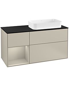 Villeroy und Boch Finion Waschtischunterschrank G272HHHH 120cm, Abdeckplatte black matt, Emotion, Regal links Sand Matt Lacquer, Sand Matt Lacquer