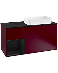 Villeroy und Boch Finion Waschtischunterschrank G272PHHB 120cm, Abdeckplatte black matt, Emotion, Regal links Glossy Black Lacquer, Peony Matt