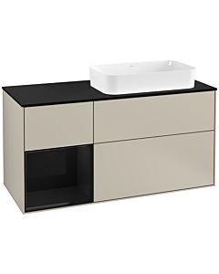Villeroy und Boch Finion Waschtischunterschrank G272PHHH 120cm, Abdeckplatte black matt, Emotion, Regal links Glossy Black Lacquer, Sand Matt Lacquer