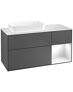 Villeroy und Boch Finion Villeroy und Boch G281GFGK 120cm, plaque de finition blanc mat, Emotion, étagère à droite Laque blanc brillant, Anthracite mat