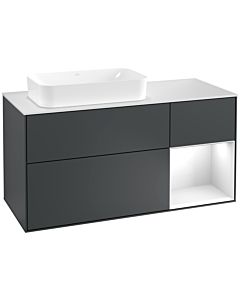 Villeroy und Boch Finion Waschtischunterschrank G281GFHG 120cm, Abdeckplatte white matt, Emotion, Regal rechts Glossy white lacquer, Midnight Blue Matt Lacquer