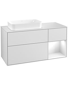 Villeroy und Boch Finion Waschtischunterschrank G281GFMT 120cm, Abdeckplatte white matt, Emotion, Regal rechts Glossy white lacquer, White matt lacquer