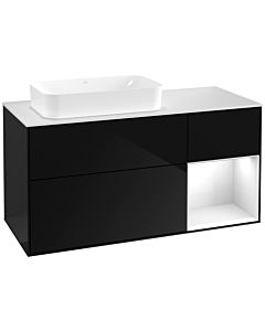 Villeroy und Boch Finion Waschtischunterschrank G281GFPH 120cm, Abdeckplatte white matt, Emotion, Regal rechts Glossy white lacquer, Glossy Black Lacquer