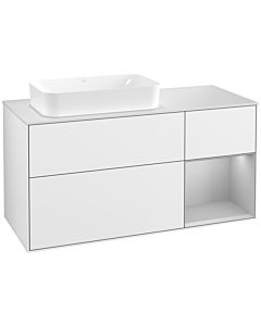 Villeroy und Boch Finion Villeroy und Boch G281GJGF 120cm, plaque de recouvrement blanc mat, Emotion, étagère à droite gris clair mat, laqué blanc brillant