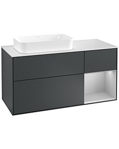 Villeroy und Boch Finion Waschtischunterschrank G281GJHG 120cm, Abdeckplatte white matt, Emotion, Regal rechts Light grey matt, Midnight Blue Matt Lacquer