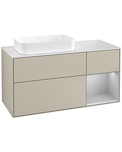 Villeroy und Boch Finion Villeroy und Boch G281GJHH 120cm, plaque de finition blanc mat, Emotion, étagère à droite gris clair mat, Sand Matt Lacquer