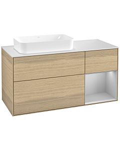 Villeroy und Boch Finion Villeroy und Boch G281GJPC 120cm, plaque de finition blanc mat, Emotion, étagère à droite gris clair mat, Oak Veneer