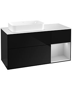 Villeroy und Boch Finion Waschtischunterschrank G281GJPH 120cm, Abdeckplatte white matt, Emotion, Regal rechts Light grey matt, Glossy Black Lacquer