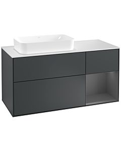Villeroy und Boch Finion Waschtischunterschrank G281GKHG 120cm, Abdeckplatte white matt, Emotion, Regal rechts Anthracite matt, Midnight Blue Matt Lacquer