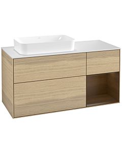 Villeroy und Boch Finion Villeroy und Boch G281GNPC 120cm, plaque de finition blanc mat, émotion, étagère à droite placage noyer, Oak Veneer