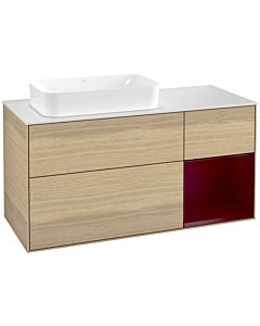 Villeroy und Boch Finion Waschtischunterschrank G281HBPC 120cm, Abdeckplatte white matt, Emotion, Regal rechts Peony, Oak Veneer