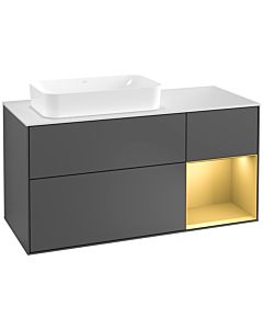 Villeroy und Boch Finion Waschtischunterschrank G281HFGK 120cm, Abdeckplatte white matt, Emotion, Regal rechts Gold matt, Anthracite matt