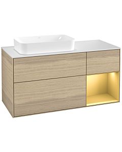 Villeroy und Boch Finion Villeroy und Boch G281HFPC 120cm, plaque de recouvrement blanc mat, Emotion, étagère droite or mat, Oak Veneer