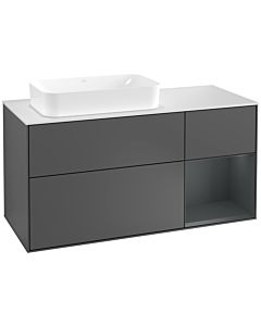 Villeroy und Boch Finion Waschtischunterschrank G281HGGK 120cm, Abdeckplatte white matt, Emotion, Regal rechts Midnight Blue Matt Lacquer, Anthracite matt