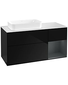 Villeroy und Boch Finion Waschtischunterschrank G281HGPH 120cm, Abdeckplatte white matt, Emotion, Regal rechts Midnight Blue Matt Lacquer, Glossy Black Lacquer