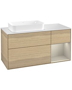 Villeroy und Boch Finion Villeroy und Boch G281HHPC 120cm, plaque de finition blanc mat, Emotion, étagère à droite Sand matt, Oak Veneer