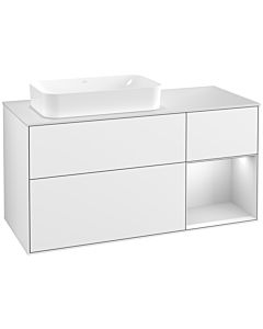 Villeroy und Boch Finion Villeroy und Boch G281MTGF 120cm, plaque de recouvrement blanc mat, Emotion, étagère à droite laqué blanc mat, laqué blanc brillant