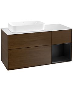 Villeroy und Boch Finion Villeroy und Boch G281PDGN 120cm, plaque de recouvrement blanc mat, émotion, étagère à droite laqué noir mat, placage noyer