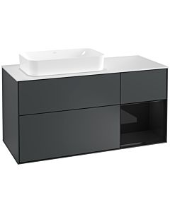 Villeroy und Boch Finion Waschtischunterschrank G281PHHG 120cm, Abdeckplatte white matt, Emotion, Regal rechts Glossy Black Lacquer, Midnight Blue Matt Lacquer