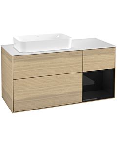 Villeroy und Boch Finion Waschtischunterschrank G281PHPC 120cm, Abdeckplatte white matt, Emotion, Regal rechts Glossy Black Lacquer, Oak Veneer