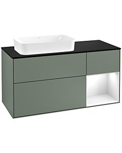 Villeroy und Boch Finion Villeroy und Boch G282GFGM 120cm, plaque de finition noir mat, Emotion, étagère à droite Laque blanc brillant, Olive Matt Lacquer