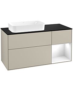 Villeroy und Boch Finion Villeroy und Boch Finion G282GFHH 120cm, cover plate black matt, Emotion, shelf on the right Glossy white lacquer, Sand Matt Lacquer