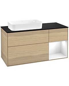 Villeroy und Boch Finion Villeroy und Boch Finion G282GFPC 120cm, cover plate black matt, Emotion, shelf on the right Glossy white lacquer, Oak Veneer
