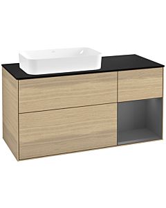 Villeroy und Boch Finion Waschtischunterschrank G282GKPC 120cm, Abdeckplatte black matt, Emotion, Regal rechts Anthracite matt, Oak Veneer