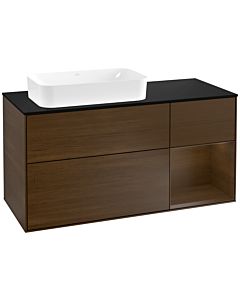 Villeroy und Boch Finion Waschtischunterschrank G282GNGN 120cm, Abdeckplatte black matt, Emotion, Regal rechts Walnut veneer, Walnut veneer
