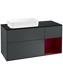 Villeroy und Boch Finion Waschtischunterschrank G282HBHG 120cm, Abdeckplatte black matt, Emotion, Regal rechts Peony, Midnight Blue Matt Lacquer