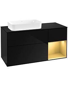 Villeroy und Boch Finion Waschtischunterschrank G282HFPH 120cm, Abdeckplatte black matt, Emotion, Regal rechts Gold matt, Glossy Black Lacquer