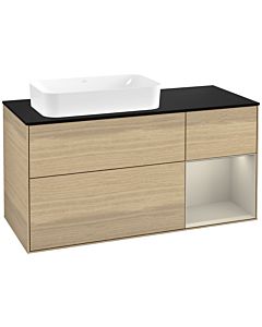 Villeroy und Boch Finion Waschtischunterschrank G282HHPC 120cm, Abdeckplatte black matt, Emotion, Regal rechts Sand Matt, Oak Veneer