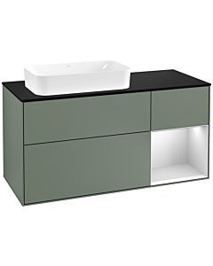 Villeroy und Boch Finion Villeroy und Boch G282MTGM 120cm, plaque de finition noir mat, Emotion, étagère à droite laqué blanc mat, Olive Matt Lacquer