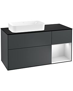 Villeroy und Boch Finion Waschtischunterschrank G282MTHG 120cm, Abdeckplatte black matt, Emotion, Regal rechts White matt lacquer, Midnight Blue Matt Lacquer