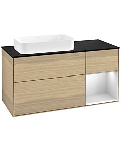 Villeroy und Boch Finion Villeroy und Boch G282MTPC 120cm, plaque de finition noir mat, Emotion, étagère à droite laqué blanc mat, Oak Veneer