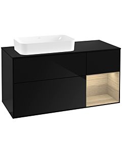 Villeroy und Boch Finion Waschtischunterschrank G282PCPH 120cm, Abdeckplatte black matt, Emotion, Regal rechts Oak Veneer, Glossy Black Lacquer