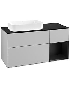 Villeroy und Boch Finion Waschtischunterschrank G282PDGJ 120cm, Abdeckplatte black matt, Emotion, Regal rechts Black matt lacquer, Light grey matt