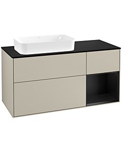 Villeroy und Boch Finion Villeroy und Boch G282PDHH 120cm, plaque de finition noir mat, Emotion, étagère à droite Laque noire mate, Sand Matt Lacquer