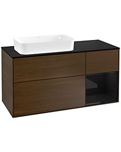 Villeroy und Boch Finion Waschtischunterschrank G282PHGN 120cm, Abdeckplatte black matt, Emotion, Regal rechts Glossy Black Lacquer, Walnut veneer