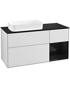 Villeroy und Boch Finion Waschtischunterschrank G282PHMT 120cm, Abdeckplatte black matt, Emotion, Regal rechts Glossy Black Lacquer, White matt lacquer