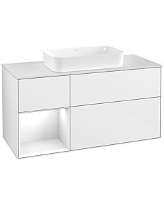 Villeroy und Boch Finion Waschtischunterschrank G291GFGF 120cm, Abdeckplatte white matt, Emotion, Regal links Glossy white lacquer, Glossy white lacquer