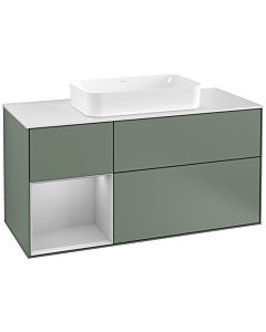 Villeroy und Boch Finion Waschtischunterschrank G291GJGM 120cm, Abdeckplatte white matt, Emotion, Regal links Light grey matt, Olive Matt Lacquer