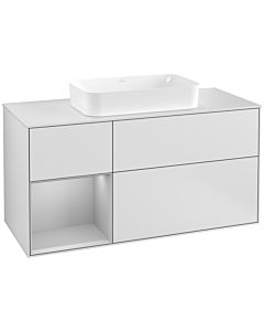 Villeroy und Boch Finion Villeroy und Boch G291GJMT 120cm, plaque de recouvrement blanc mat, Emotion, étagère gauche gris clair mat, laqué blanc mat