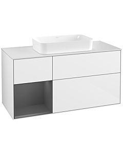 Villeroy und Boch Finion Villeroy und Boch G291GKGF 120cm, plaque de recouvrement blanc mat, Emotion, étagère gauche Anthracite mat, Laque blanc brillant