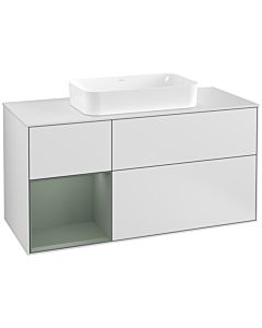 Villeroy und Boch Finion Villeroy und Boch G291GMMT 120cm, plaque de recouvrement blanc mat, Emotion, étagère à gauche Olive Matt Lacquer , laqué blanc mat